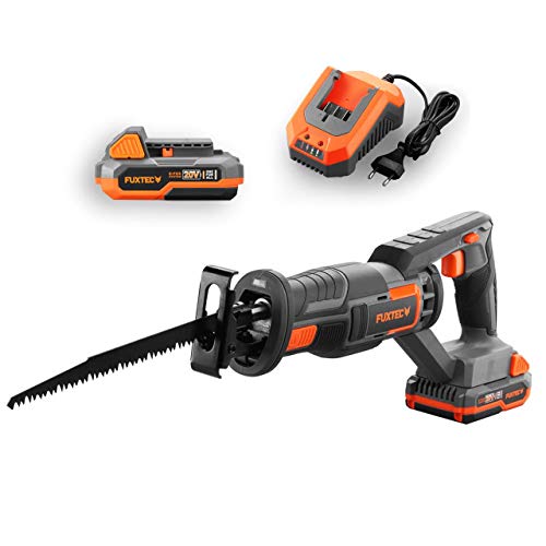 FUXTEC Akku Säbelsäge 20V E1SS20 Elektrische Säge Fuchsschwanz – inklusive 2Ah-Akku und 2,4A Ladegerät - kabellos, Holz bis 150mm sägen