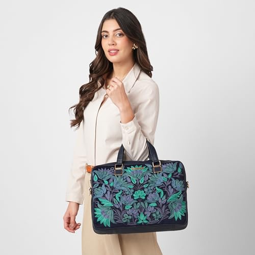 Image of Caprese Siji Tresna Large Laptop Bag for Women with Adjustable & Detachable Strap | Stylish Kashida Embroidery Laptop Handbag | 16-Inch Compatible Spacious Office Bag with Smart Sleeve