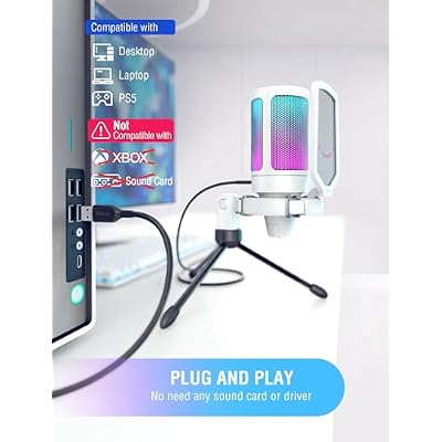 FIFINE Gaming USB Microphone with Over-Ear Headset Kit, RGB Condenser Microphone with Tap-to-Mute, Gain Knob for Streaming Chat, Soft Ear Pads Headphone with 7.1 Surround Sound, Control Box-A6VW+H13WP