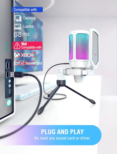 FIFINE Ampli Game USB Microphone, Condenser Mic for Online Game, Zoom, Vocal, with Mute Button, Gain Knob, Anti-Vibration, Tripod Stand-White - Image 5