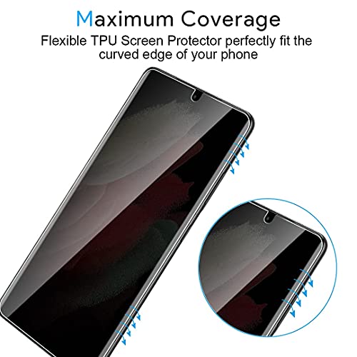 Tauri [2 + 2 Pack Compatible With Samsung Galaxy S21 Ultra 5G 6.8 - Inch 2 Pack Flexible Tpu Film Privacy Screen Protector + 2 Pack Camera Lens Protector Support Fingerprint Unlock Bubble Free #TOP7