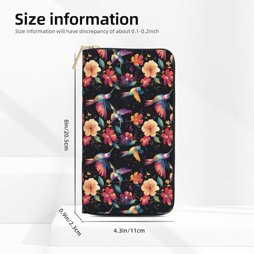Colorful Flower Hummingbird C Print Wallet Women Men, Long PU Leather Wallets for Women, Cute Womens Travel Wallet Purse Pouch with Zipper Pocket3