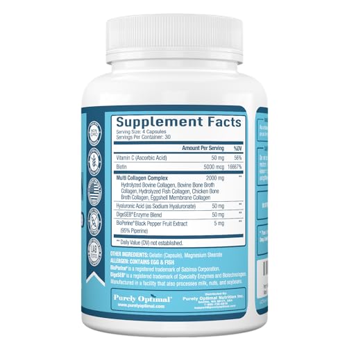 Premium Multi Collagen Peptides (Types I, II, II, V, X) - Collagen Pills for Skin Care, Hair Growth, Nails & Joints - Vitamin C, Hyaluronic Acid, Biotin, Gluten Free - 120 Collagen Capsules