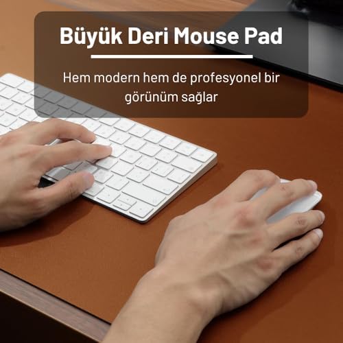 Black Deer PU Deri Mouse Pad Dikişli Kenar Dayanıklı Büyük Boy Çift Yönlü Kullanım Ofis Masa Matı Sümen(KAHVERENGİ, 90X40 XL) - Görsel 3