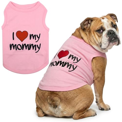 Parisian Pet I Love My Mommy Dog Shirt 100% Cotton Shirts for Large Dogs - Pink Sleeveless Girl Pet Clothes - Lightweight Pet Tshirts - Breathable Puppy Clothes - Stretchy Dog Summer Shirt