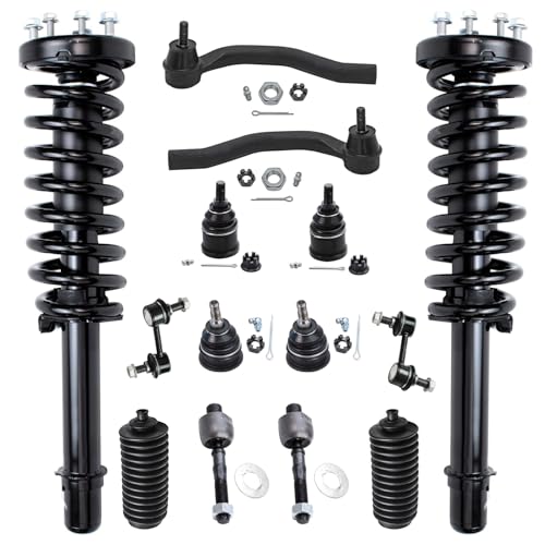 Image of Detroit Axle - 2.4L 14pc Front Suspension Kit for 2003-2007 Honda Accord, Ball Joints Sway Bars Tie Rods Boots Struts with Coil Spring 2004 2005 2006 Replacement Ready Struts Shocks Assembly