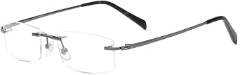 HELES Mens Rimless Pure Titanium Eyeglasses Frame Rectangular Optical Eyewear Frames