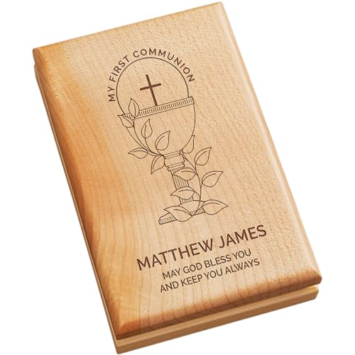 Personalization Universe First Communion Icons Personalized Valet Box- Customizable Jewelry or Trinket Box with Cross Icon, Felt-Lined Storage for Rosary Beads and Keepsakes, 1st Communion Gift