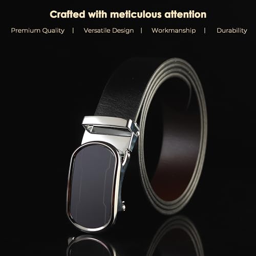 Image of Men's Formal Genuine Leather Autolock Buckle Reversible Black Color Belt