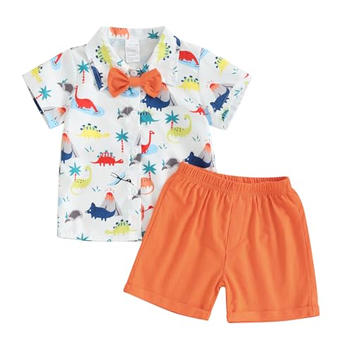 Thorn Tree Toddler Baby Boys Clothes Bow Tie Dinosaur Button Down Shirt Top Solid Shorts Summer Outfits