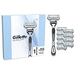Gillette SkinGuard Sensitive Razor for Men, 1 Men's Razor Handle with 10 Blade Refills, Gentle Shave for Sensitive Skin, Reduces Irritation and Bumps