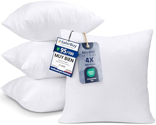Utopia Bedding Relleno De Cojín 40 X 40 Cm (4 Unidades) - Funda De Mezcla De Algodón - Fibra Virgen Siliconada - Almohadas De Sofá (Blanco)