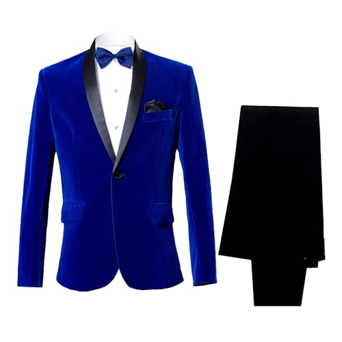 Men's Velvet Jacket & Pants Suit 2 Piece One Button Solid Suits Classic Business Party Dinner Blazer