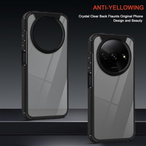 Image of SHINESTAR Ultra Slim Clear Back Cover for Redmi A3 / Redmi A3x / Poco C61 (4G), Transparent Hybrid Hard Shell Plastic & Soft Silicone Rubber Bumper, Non-Yellow Acrylic Protective Cover - Black