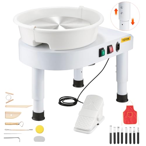 VEVOR Pottery Wheel for Adults, 11in/28cm Ceramic Wheel Forming Machine, 0-6in Adjustable Lift Leg 350W Professional Pottery Kit with Foot Pedal Detachable Basin for Work Art Craft DIY, White by VEVOR - Used condition - US$110.61