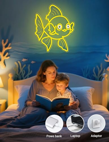 Image of Neon Sign for Bedroom, USB Goldfish Ocean Neon Light Signs for Wall Decor Dimmable LED Marine Decor Gift for Man Cave /Classroom /Angler with Hanging Kit (Goldfish)