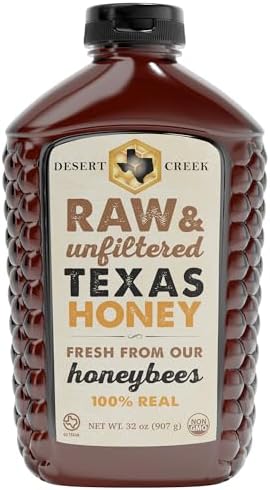 Desert Creek Honey - 100% Unfiltered, Pure, Raw Honey from Texas - Natural Sugar Substitute - Two Pounds of Unprocessed, Unpasteurized American Honey - Harvested by Our Own Beekeepers