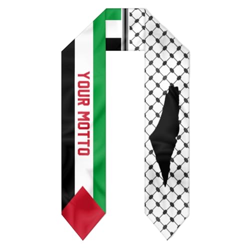 Artiglow Palestine Scarf Keffiyeh Pattern Stole with Palestine Flag and Custom Text, Palestine Graduation Sash for Men Women