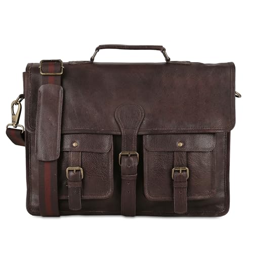 Image of Leather briefcase 18 inch laptop messenger bag for men and women best satchel office bag