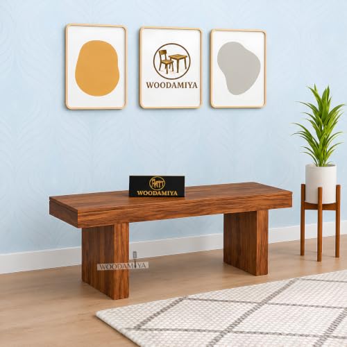 Image of Strong & Durable Solid Wood Bench for Home, Office & Waiting Area | Multipurpose Bench with Comfortable Seating | Up to 320 kg Seating Capacity | Teak Finish | 52 x 16 x 18 Inch | Easy DIY