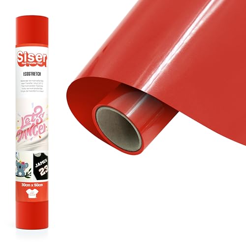 SISER EcoStretch rojo vivo 30 cm x 0,5 m, vinilo termotransferible termoadhesivo para la personalización de ropa y ropa deportiva, material para hobby creativo