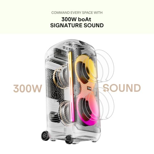 Image of boAt 2026 Launch PartyPal 650, AI Karaoke Auto Tuner,Inbuilt DJ Tracks & Bass Drop,300W Output,2 UHF Wireless Microphones,Vibrant RGB LEDs,Wheels for Mobility Bluetooth Party Speaker (Midnight Black)
