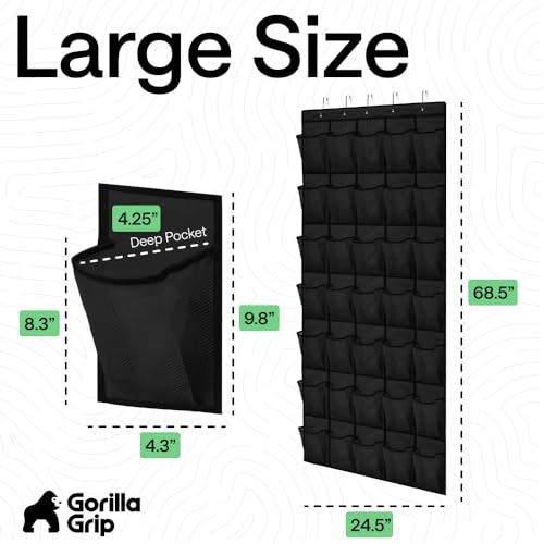 Image of GORILLA GRIP Over the Door Shoe Organizer, 35 Large Pockets, Black