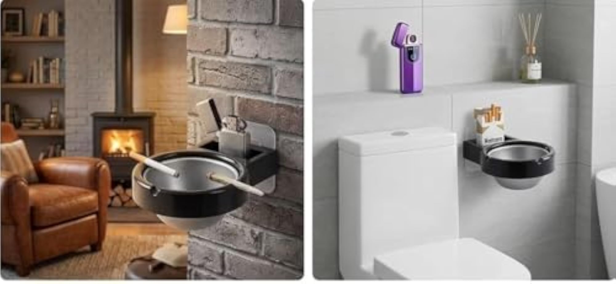 Wall Mounted Suction Ashtray with Lighter Holder