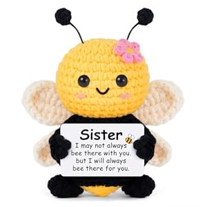 Sister Birthday Gifts, Mothers Day Sister Gifts from Sisters Brother, My Forever Soul Sisters Birthday Valentines, Mini Crochet Bee Affirmation Support Presents, Cute Handmade Knitted Decor