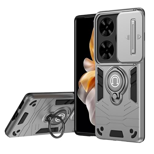 �ϏՌ��g�ѓd�b�P�[�X Tecno Spark Go 2024/Smart 8/Spark 20/Spark 20C/Hot 40i �P�[�X�Ή��A�L�b�N�X�^���h&�X���C�h�J�����J�o�[�t���A�ϏՌ��~���^���[�O���[�h�P�[�X�A���ȕی�J�o�[(Silver)