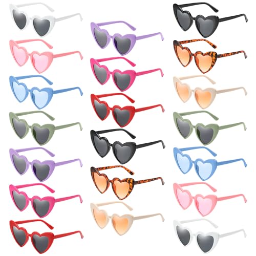 Pibupibu 6/20 Pack Heart Sunglasses for Women Bulk Vintage Heart Glasses Bachelorette Sunglasses for Wedding Party