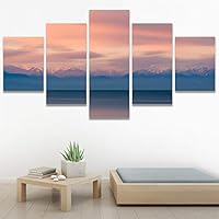 SIGNWIN 5 Panel Canvas Wall Art Sunset in The Mountains for Home Decorations Ready to Hang - 60