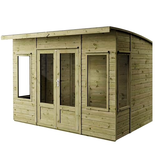 Image of WALTONS 10 x 8 Helios Summerhouse | Curved Roof | Shiplap Tongue and Groove | Wooden Garden Room Summerhouse | 10 Year Anti Rot Guarantee | 10 x 8 10ft 8ft