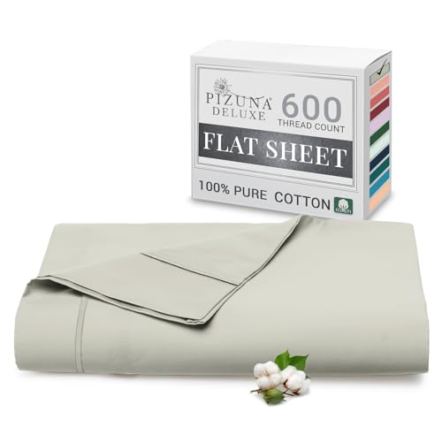 Pizuna Pure Combed Cotton Double Flat Sheet Silver, 600 Thread Count Long Staple Brushed Cotton Flat Sheets Double, Cool Sateen Weave Flat Sheet Double Bed (Cotton Flat Sheet Double 1 PC)