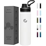 Sports Water Bottle 22oz, Insulated Water Bottle with Handle,Stainless Steel,Simple Modern,Suitable for Travel, School, Boy, Girl(White)