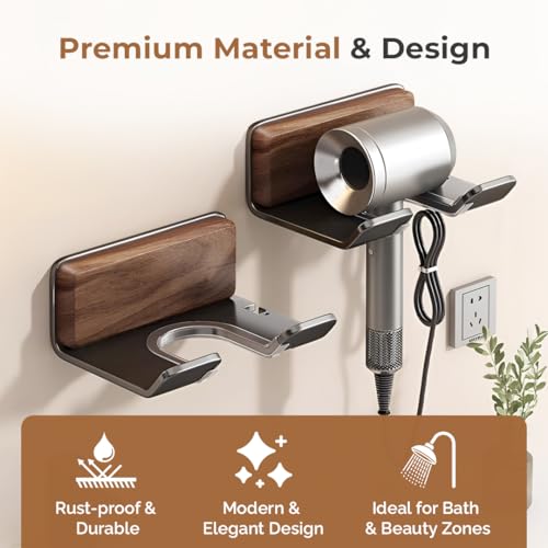 Image of HomeEssentials Wall Mounted Hair Dryer Holder & Stand - Space-Saving Hair Dryer Rack, Bathroom Suitable for All Hair Dryer Models, - Organizer for Home, Hotel, Salon