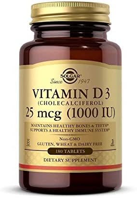 Solgar Vitamin D3 (Cholecalciferol) 25 mcg (1000 IU) - Helps Maintain Healthy Bones & Teeth - Immune System Support - Non-GMO, Gluten Free, Dairy Free, Kosher - Unflavored, 180 Count