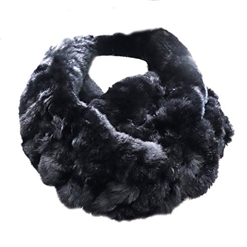surell Rex Rabbit Long Chain Neck Loop Scarf - Wedding Wraps and Shawls for Women - Bridal Fur Stole (Black)