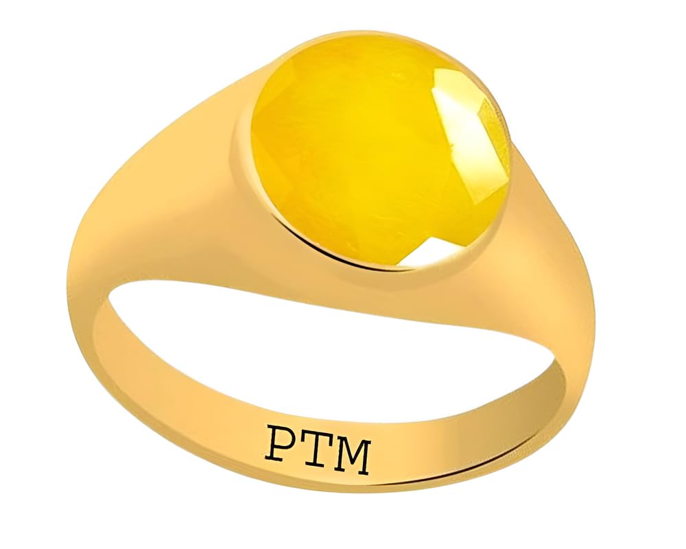 ptm Panchdhatu (5 Metals) Yellow Sapphire (Pukhraj) 3.25 Ratti to 10.25 Ratti or 3.0 Cts to 9.35 Cts Astrological Gemstone 22 K Gold Plated Ring for Men & Women-picture-20