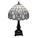 Tiffany Style Table Lamp Banker 19" Tall Stained Glass White Mahogany Elegant Floral Vintage Antique Light Décor Living Room Nightstand Bedroom Handmade Gift AM281TL12B Amora Lighting