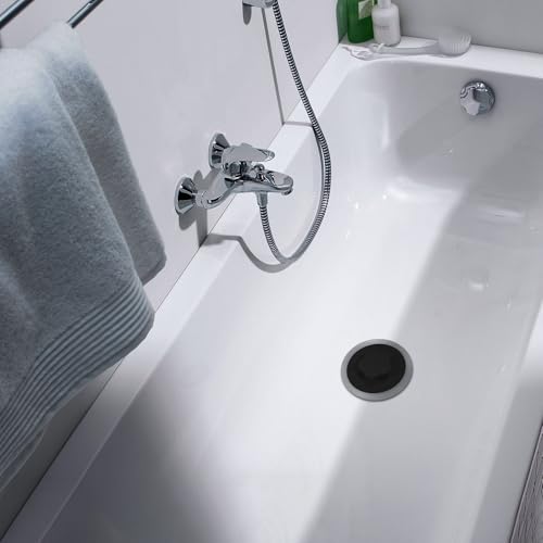 Badewanne-Abflussstopfen – 2 Stück Silikon Universal-Stopfen für Dusche & Spülbecken, Bad und Duschabfluss – Einfache Installation (Schwarz)