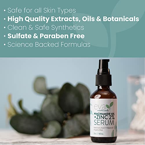 12% Niacinamide Serum For Face + 2% Zinc And Hyaluronic Acid For Smooth, Bright & Youthful Skin - Pore Minimizer, Reduce Oil, Treat Dark Spots, Improve Uneven Skin Tone & Texture, Reduces Fine Lines & Wrinkles (2 Oz) #TOP5