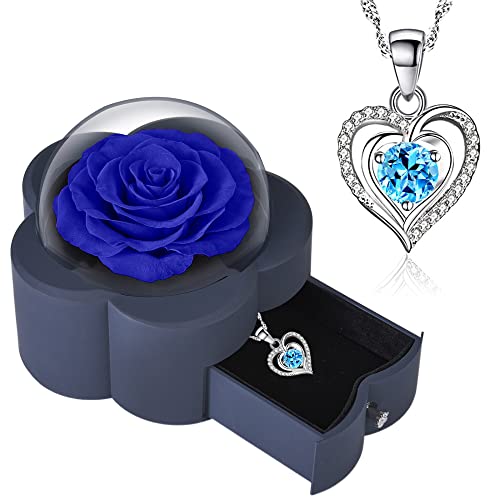 DuzLink Boîte cadeau rose éternelle avec collier, trèfle à cinq feuilles roses pour femme, boîte à bijoux rose pour mariage, fête des mères, anniversaire, anniversaire de mariage, Saint-Valentin Cover