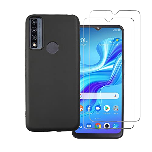 Tznzxm for Alcatel TCL 4X 5G Tempered Glass Screen Protector [2-Pack], Alcatel TCL 4X 5G Case,Flexible Soft TPU Scratch Resistant Non-Slip Cover Rubber Slim Phone Case for Alcatel TCL 4X 5G (T601DL)