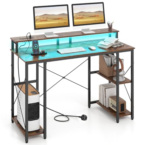 Image of COSTWAY 120 cm Computer Desk with Charging Station and LED Lights