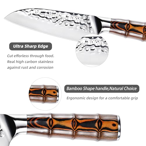 5.5" Santoku Knife, Pro Chefs Kitchen Knives, HC Stainless Steel, Hammered Ultra Sharp Blade, Bamboo Shape Handle Cooking Cutlery 2025 Gifts for Home & Restaurant — view 4