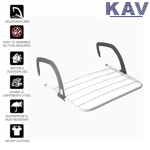 KAV Foldable Indoor Cloth Airer Drying Radiator Bath Rack 5 Bars with Waterproof Adjustable Arms Space-Saving Camping Drying Rack Easy To Install, Indoor Outdoor Towel Holder, Pack of 3 - Image 2