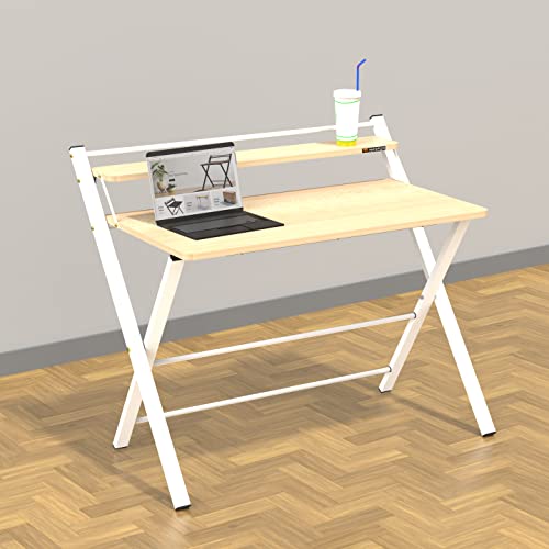 Image of InnoFur Meleti Folding Study Desk (Large)|Foldable Office Table|Adjustable Laptop Cum Computer Table Big (Beige, Large)
