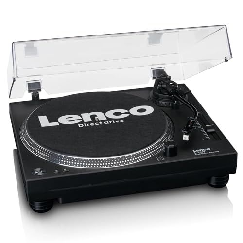 Lenco L-3818 Tocadiscos con accionamiento Directo - Tocadiscos DJ - Pitch Control - 33 y 45 RPM - Preamplificador estéreo - USB - Salida RCA - Digitalización a través de PC - Negro, L-3818BK