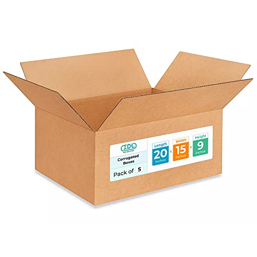 Large Moving &amp; Shipping Boxes 20 x 15 x 9 inches (5-Pack) - Extra Strength 200 lb vs Regular - Corrugated Strong Moving Boxes - Large Packing Box for Shipping by IDL Packaging